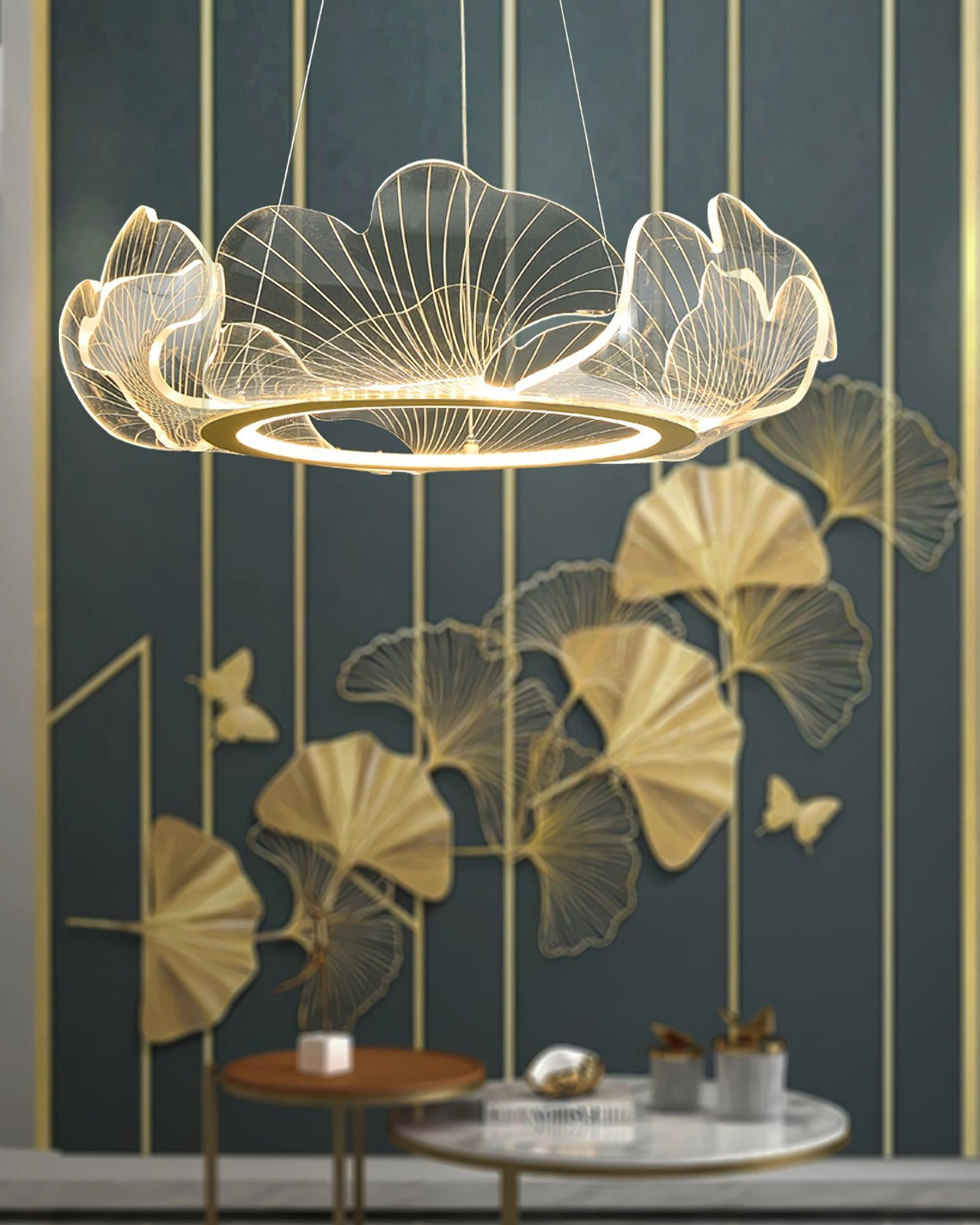 Artistic Ginkgo Leaf Chandelier Bedroom 3