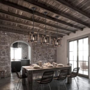 Industrial Geometric Cage Pendant Light Dining Room
