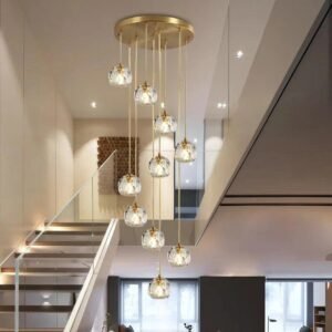 Luxury Crystal Cascade Chandelier Staircase
