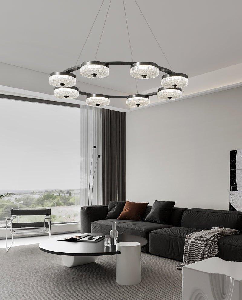 Modern Celestial Disc Chandelier Hallway