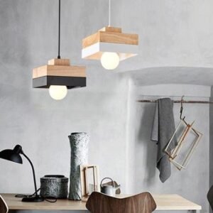 Scandinavian Geometric Wood Pendant Light Kitchen