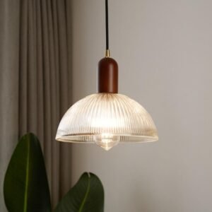 Vintage Walnut Dome Pendant Light Living Room